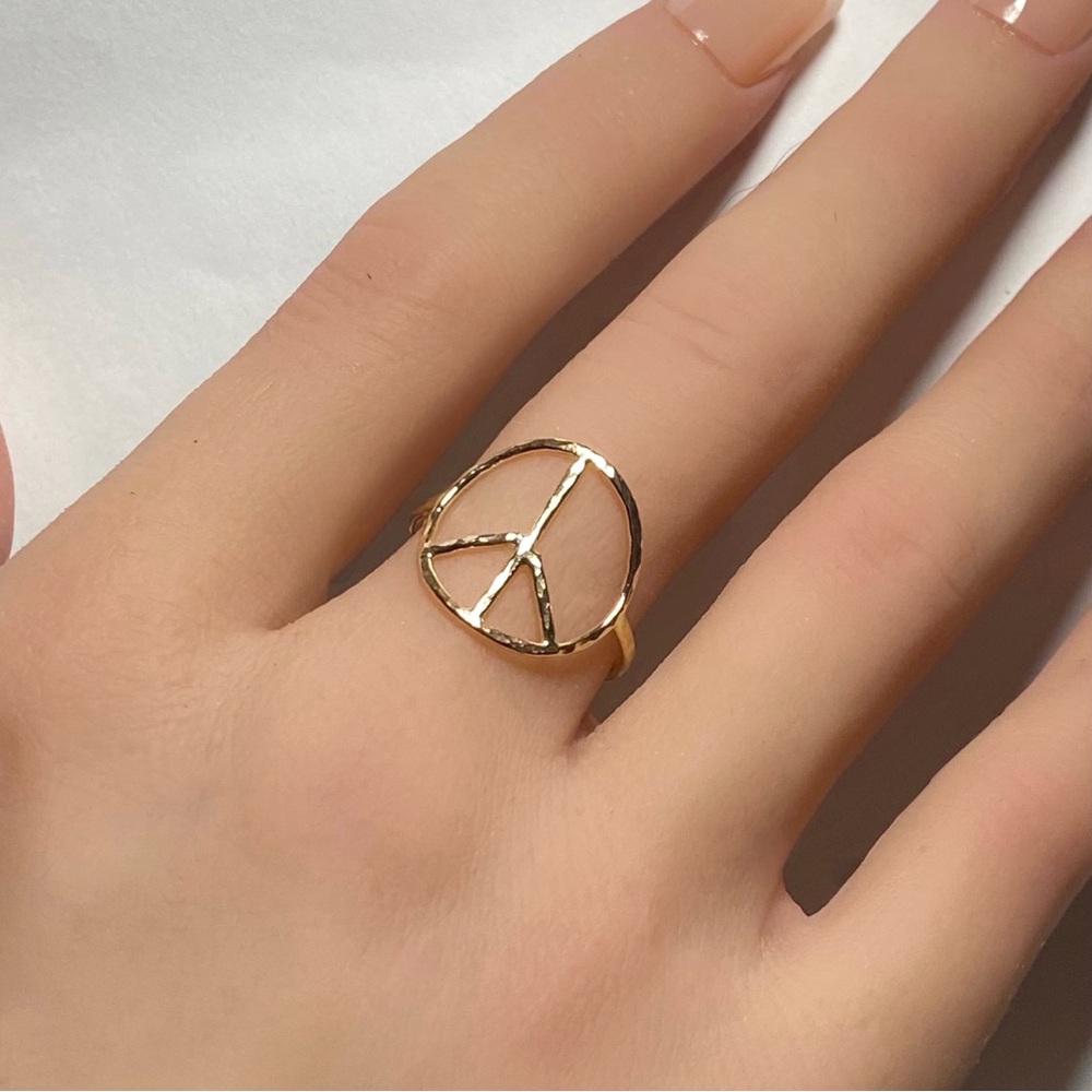 14k Gold Peace symbol ring, handmade peace ring, classy ring for women NWT - Picture 3 of 9